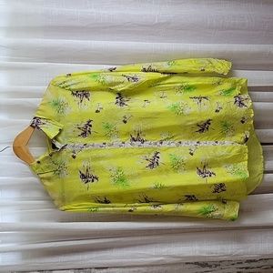 Johnny Was Silk Chartreuse Floral Long Sleeve Shirt Size M